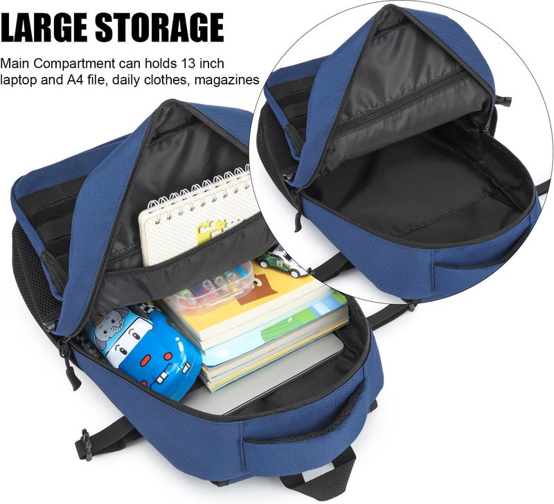 SunForMorning Kids Tactical Backpack Army Molle Bookbag Military Boys Backpack for School, Outdoor, Camping (Includes 2 Patches+1Carabiner), Blue - Image 4